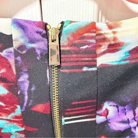 Vince Camuto Black Multi Sleeveless Printed Pleated A-Line Dress Lined 16 - Picture 10 of 12